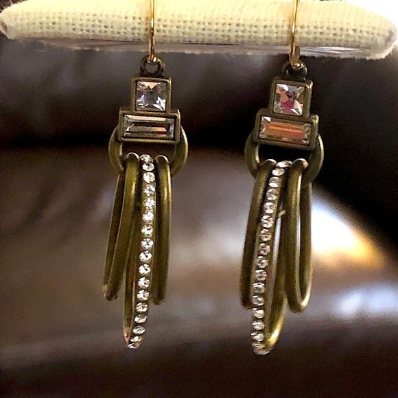 SILPADA Modern Maven Brass Drop Earrings With Swarovski Crystals NIB - Picture 3 of 14